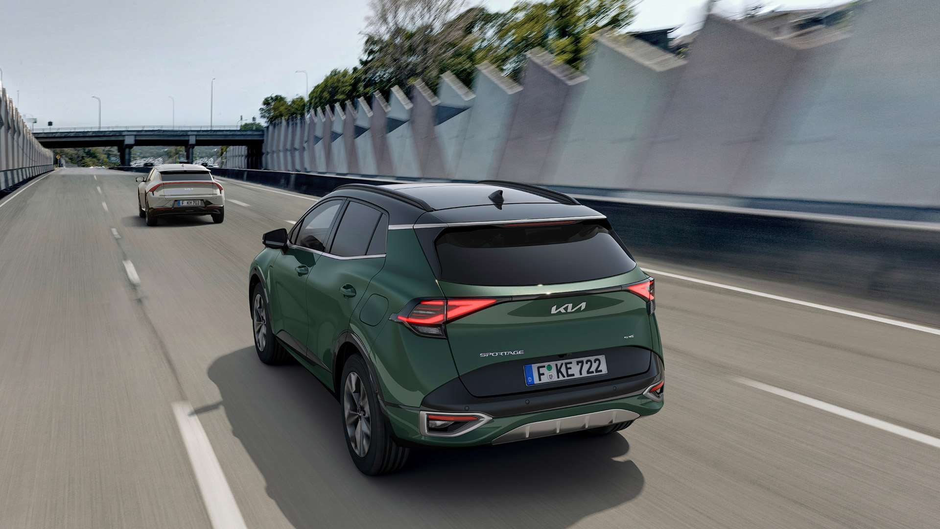 Sportage von hinten aus Vogelperspektive